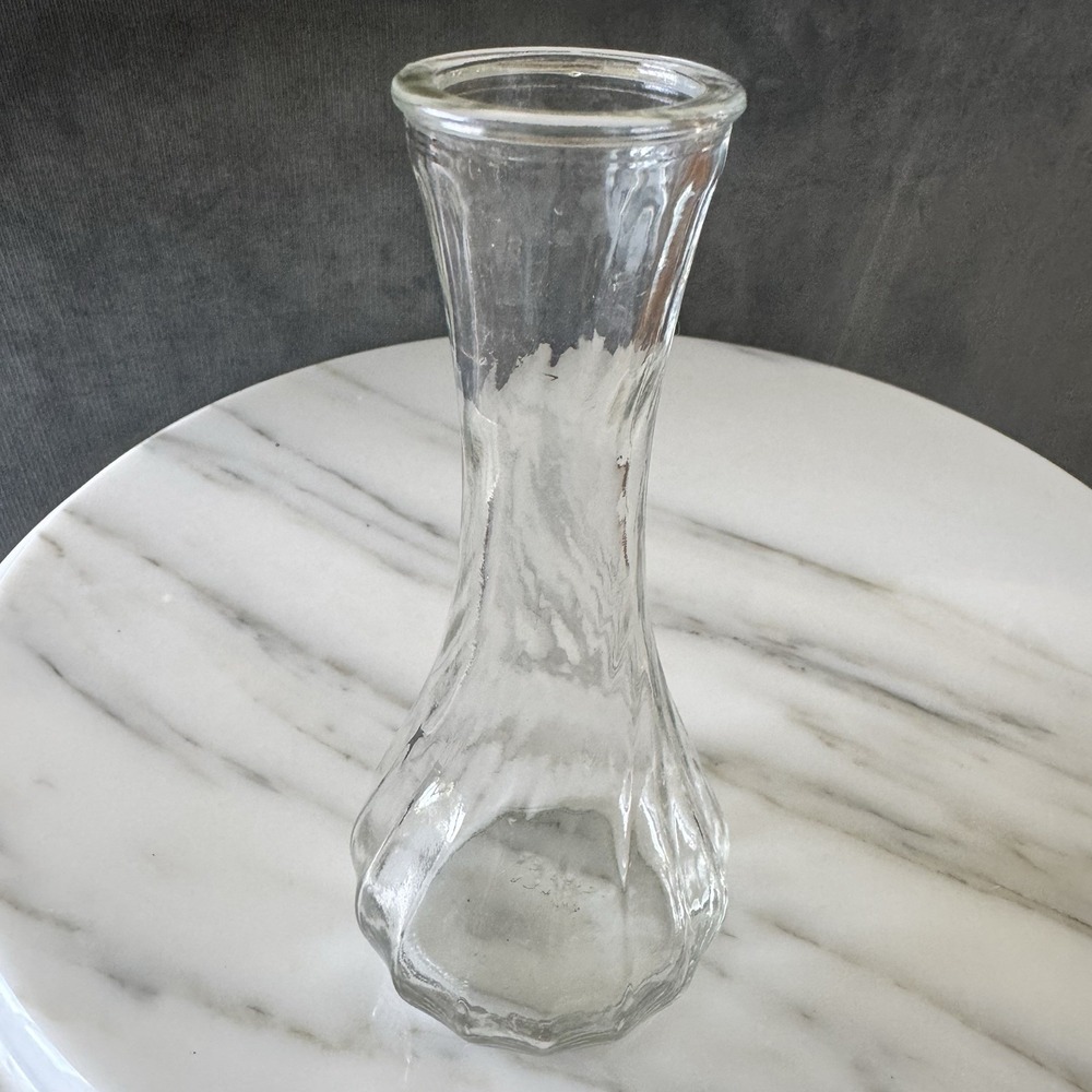 Vintage Hoosier Clear Glass Twist Swirl Design Bud 6" Vase  Pattern #4064